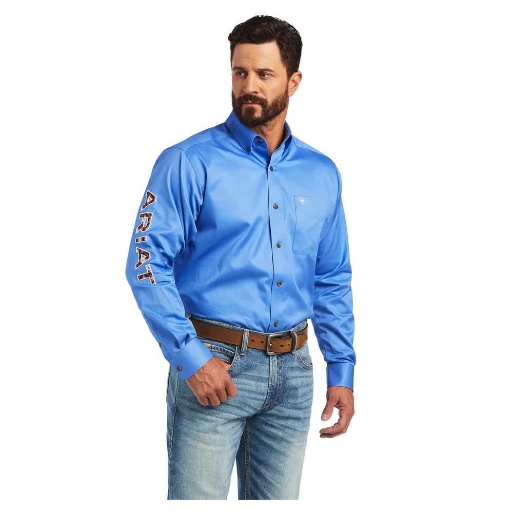 10040699 Ariat Men's Classic Team Logo Twill Long Sleeve Button Down Shirt - Reykjavik Blue / Ginger Bread