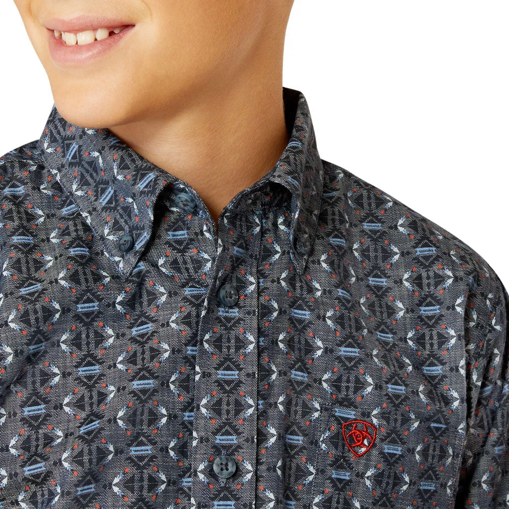 10052630 Ariat Boys' Rochard Classic Fit Long Sleeve Buttondown Shirt - Chambray Blue