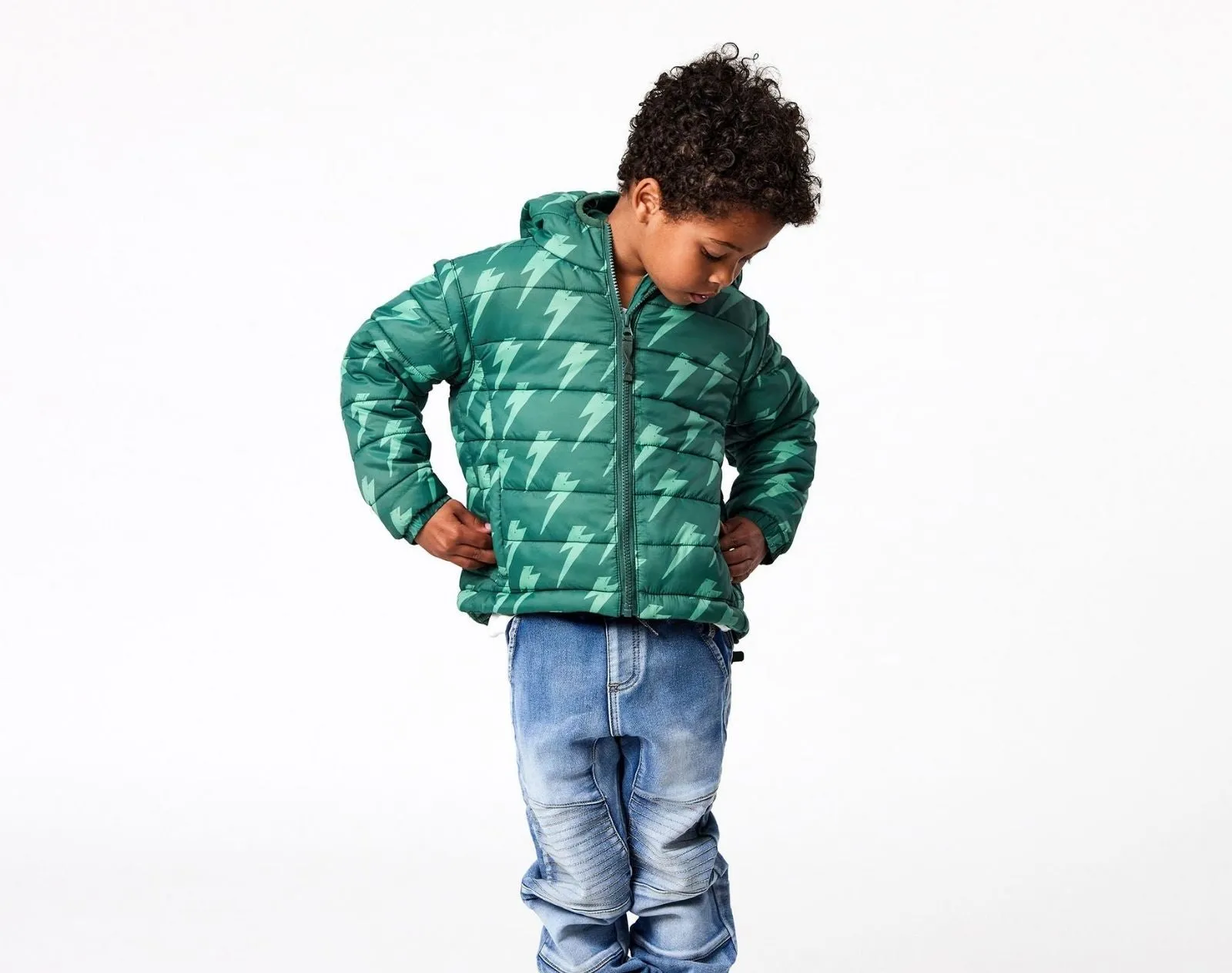 2 in 1 Puffer Jacket & Vest - Lightning Bolt