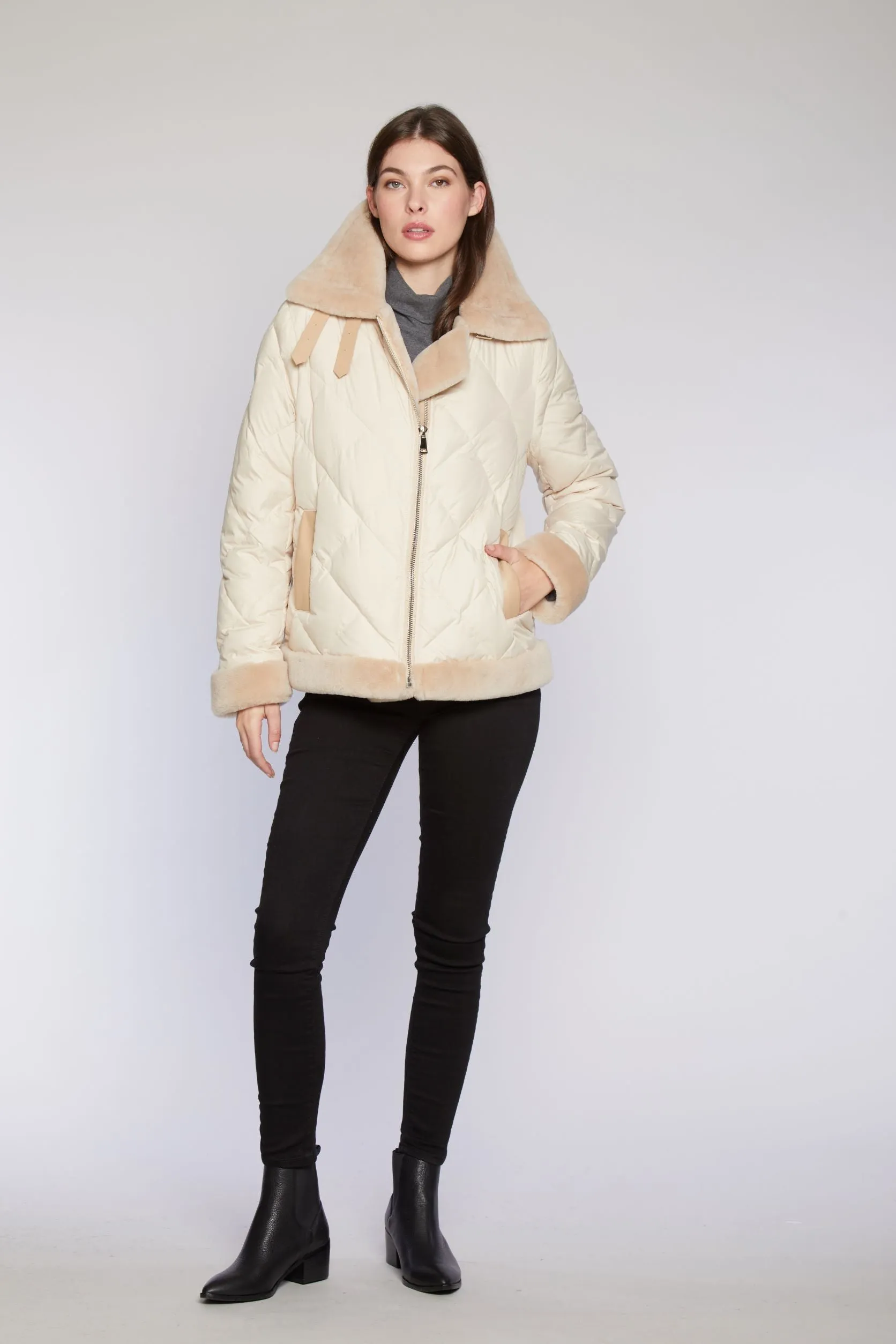 #223 Vegan Fur Contempo  Quilted Moto Jacket   Clearance  $175