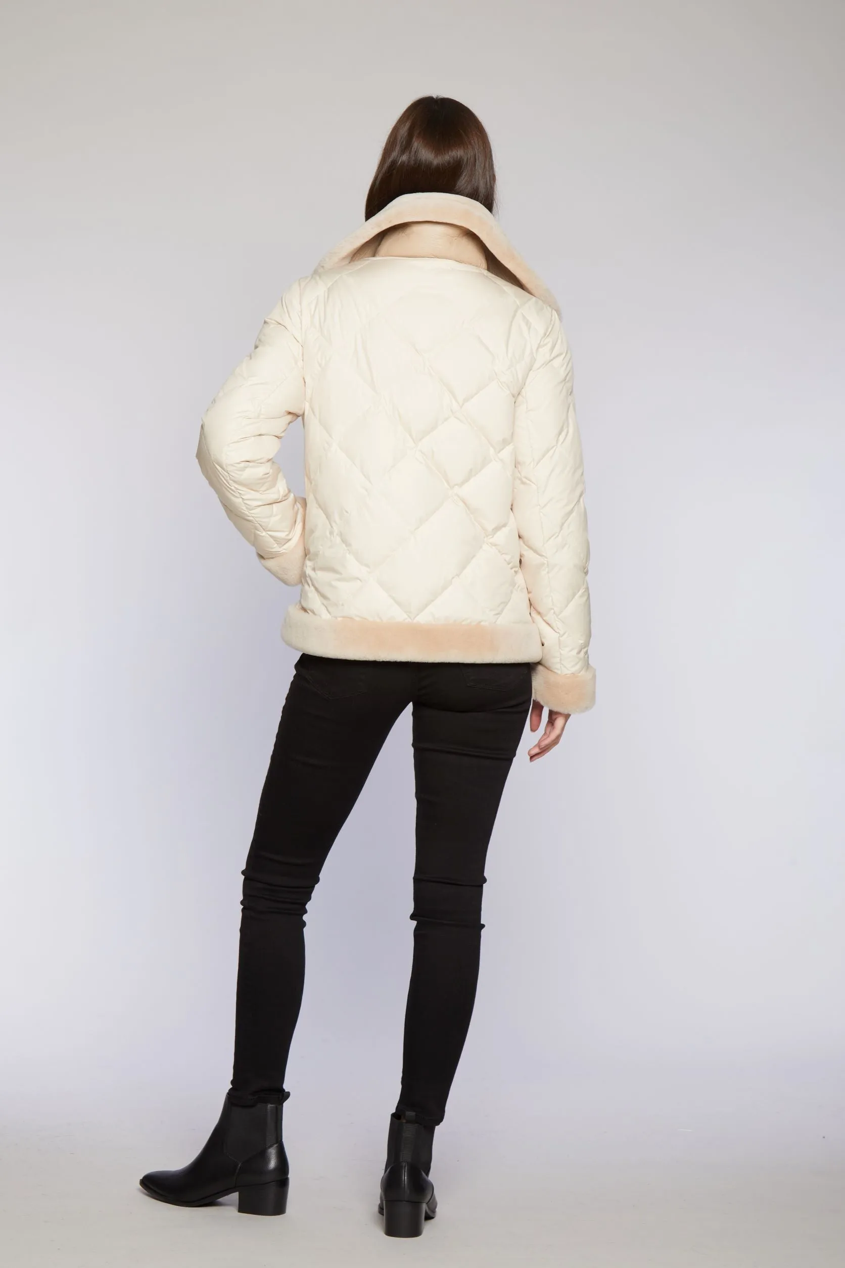 #223 Vegan Fur Contempo  Quilted Moto Jacket   Clearance  $175