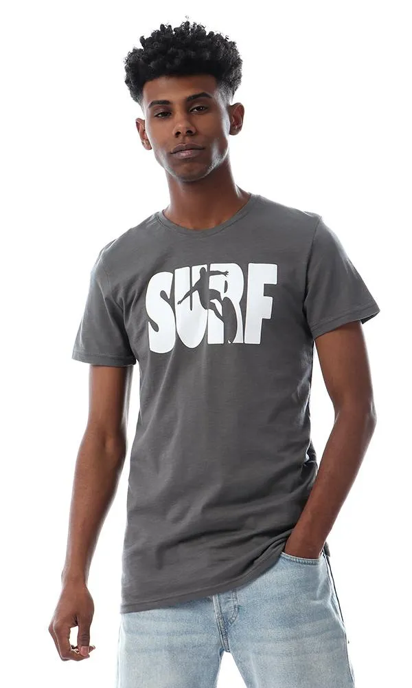 57561 " Surf " Printing Round Greyish Green T-Shirt