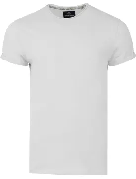 Alfie Raw Edge Textured T-Shirt with Turn-Up Cuffs in White