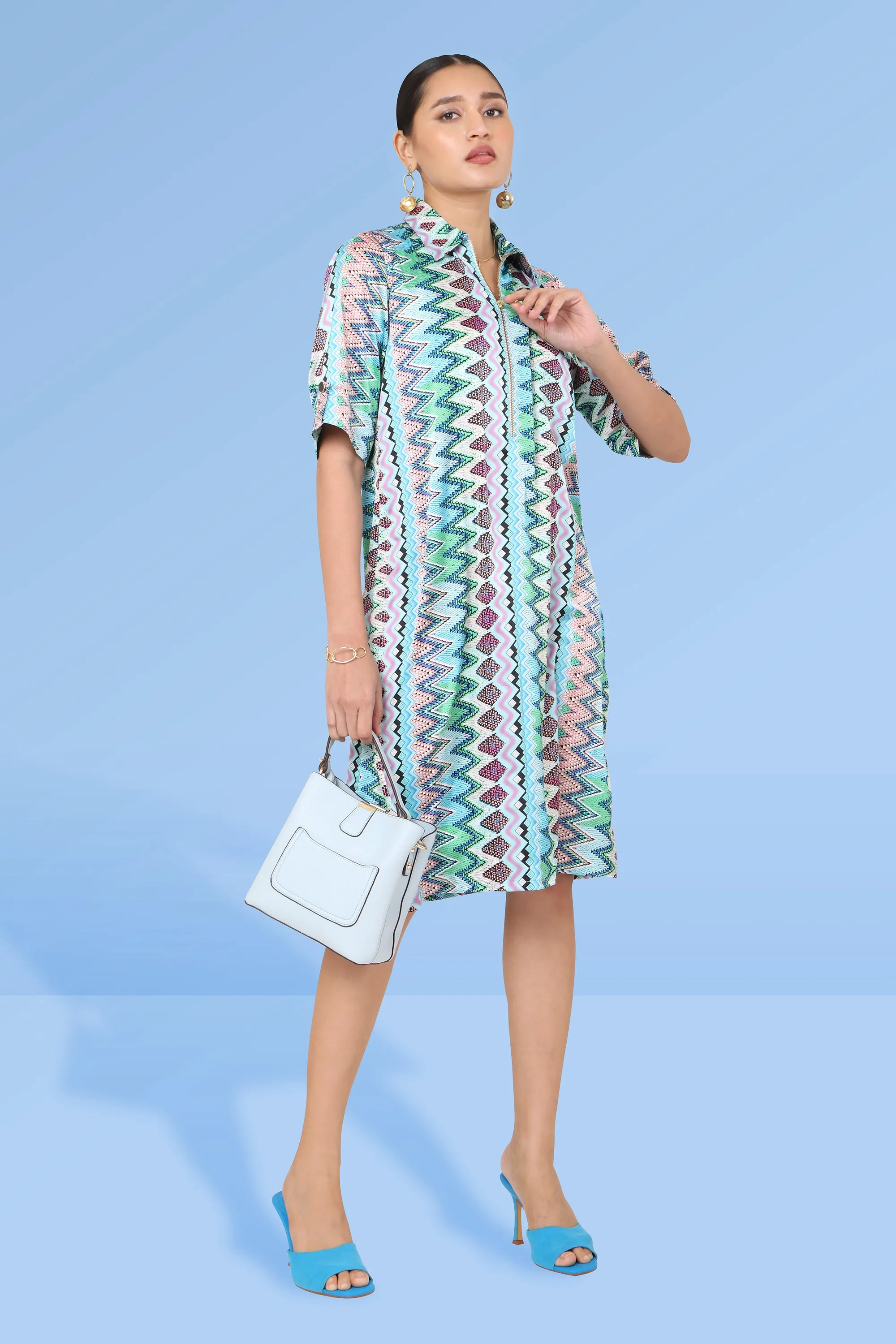 Alina Printed Geometric Shirt Dress