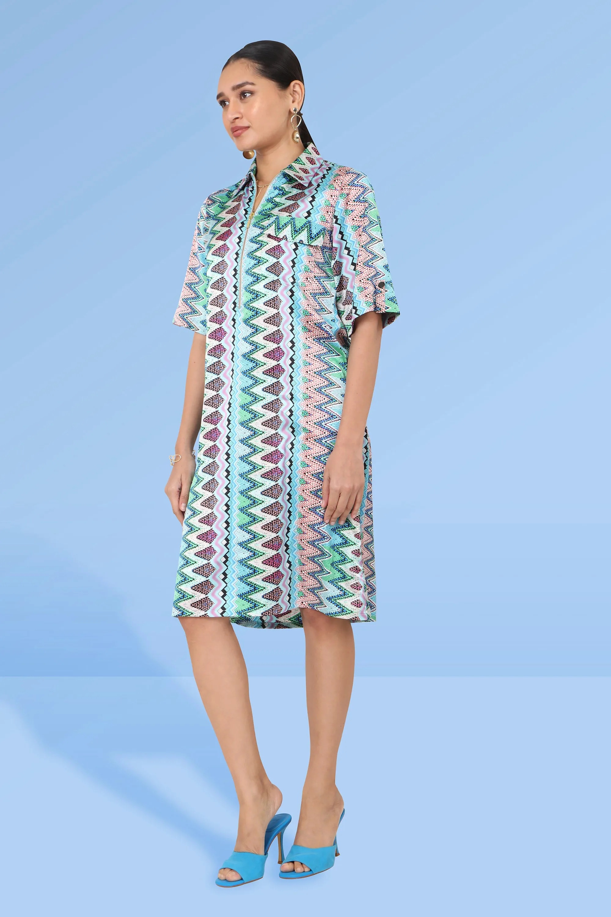 Alina Printed Geometric Shirt Dress