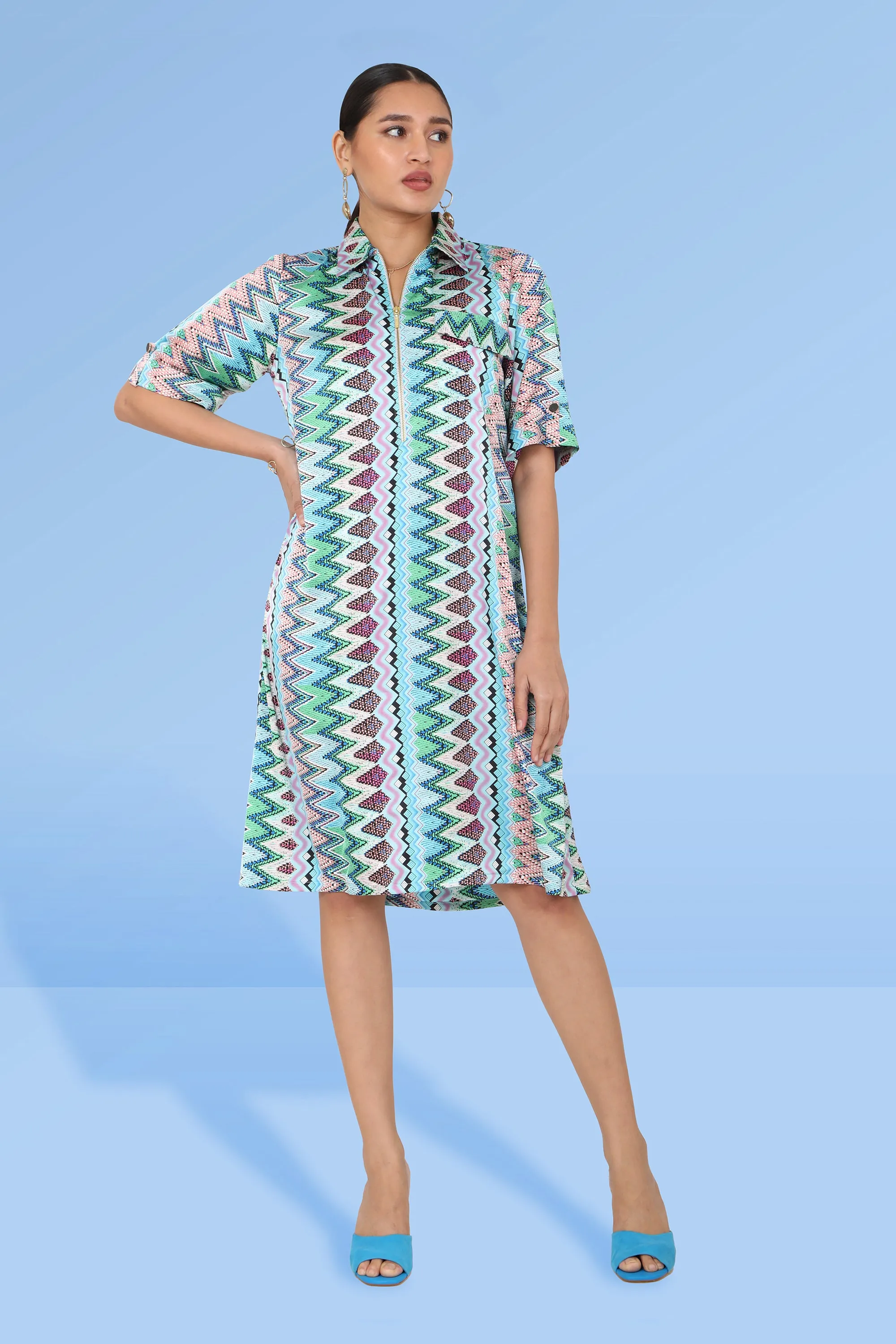 Alina Printed Geometric Shirt Dress