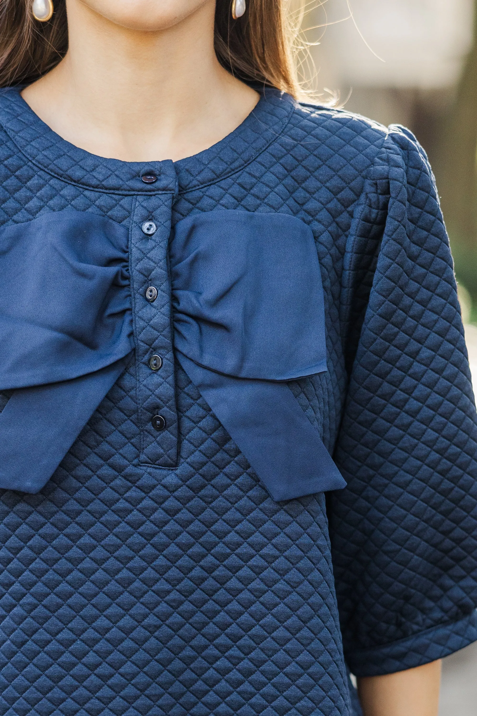 All That You Know Navy Blue Textured Blouse