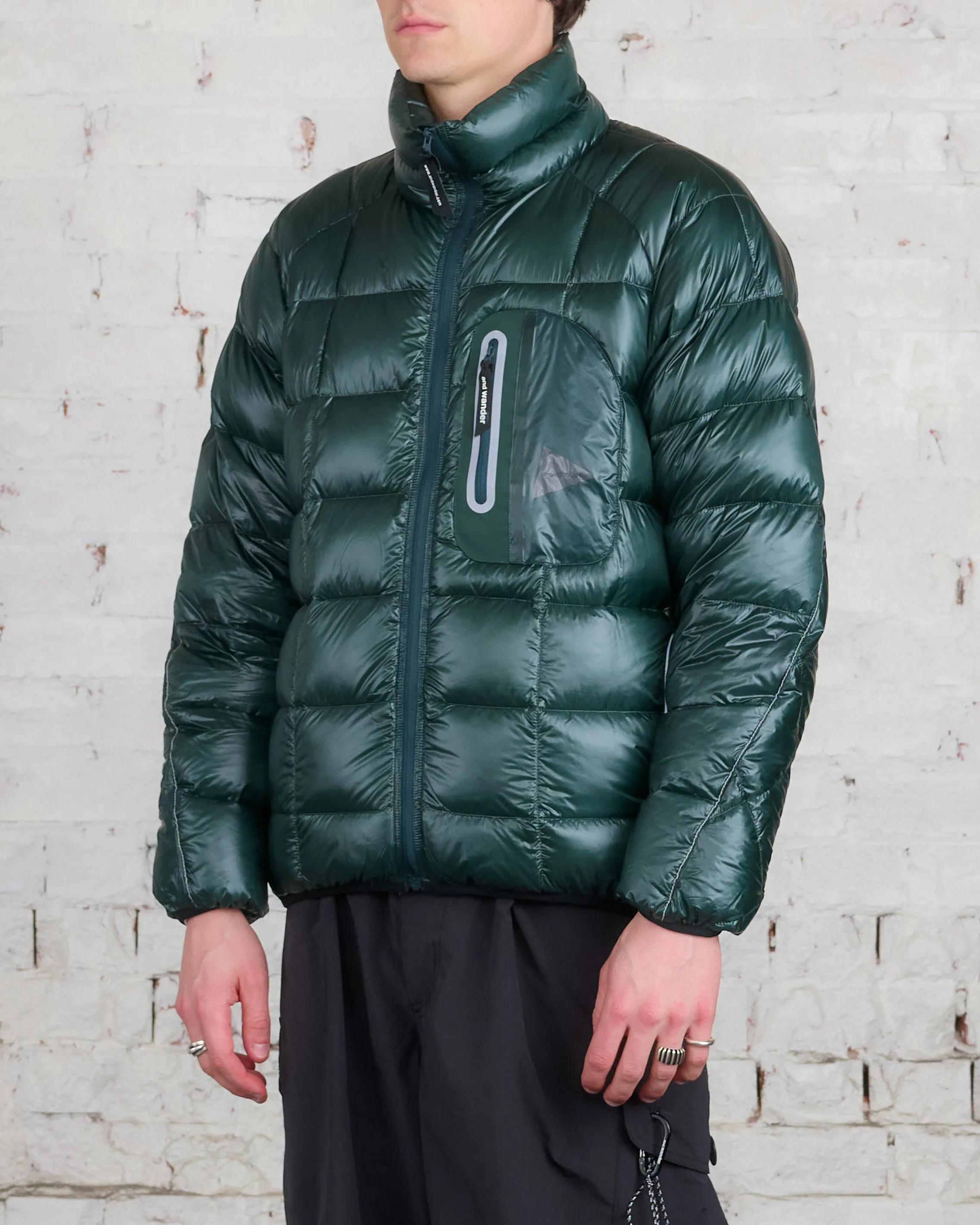 and wander Diamond Stitch Down Pertex Jacket Green