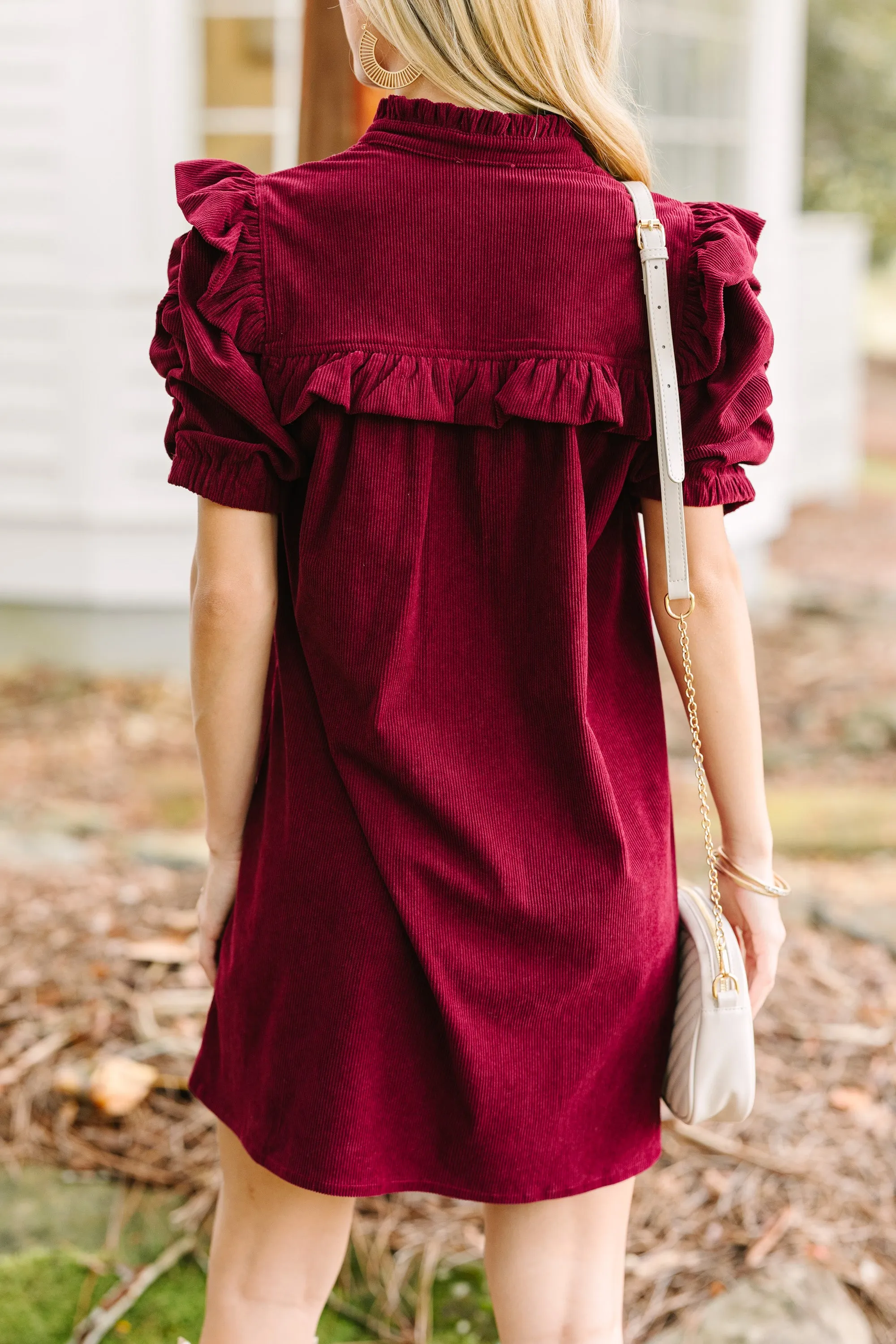 Answer The Call Burgundy Red Corduroy Dress