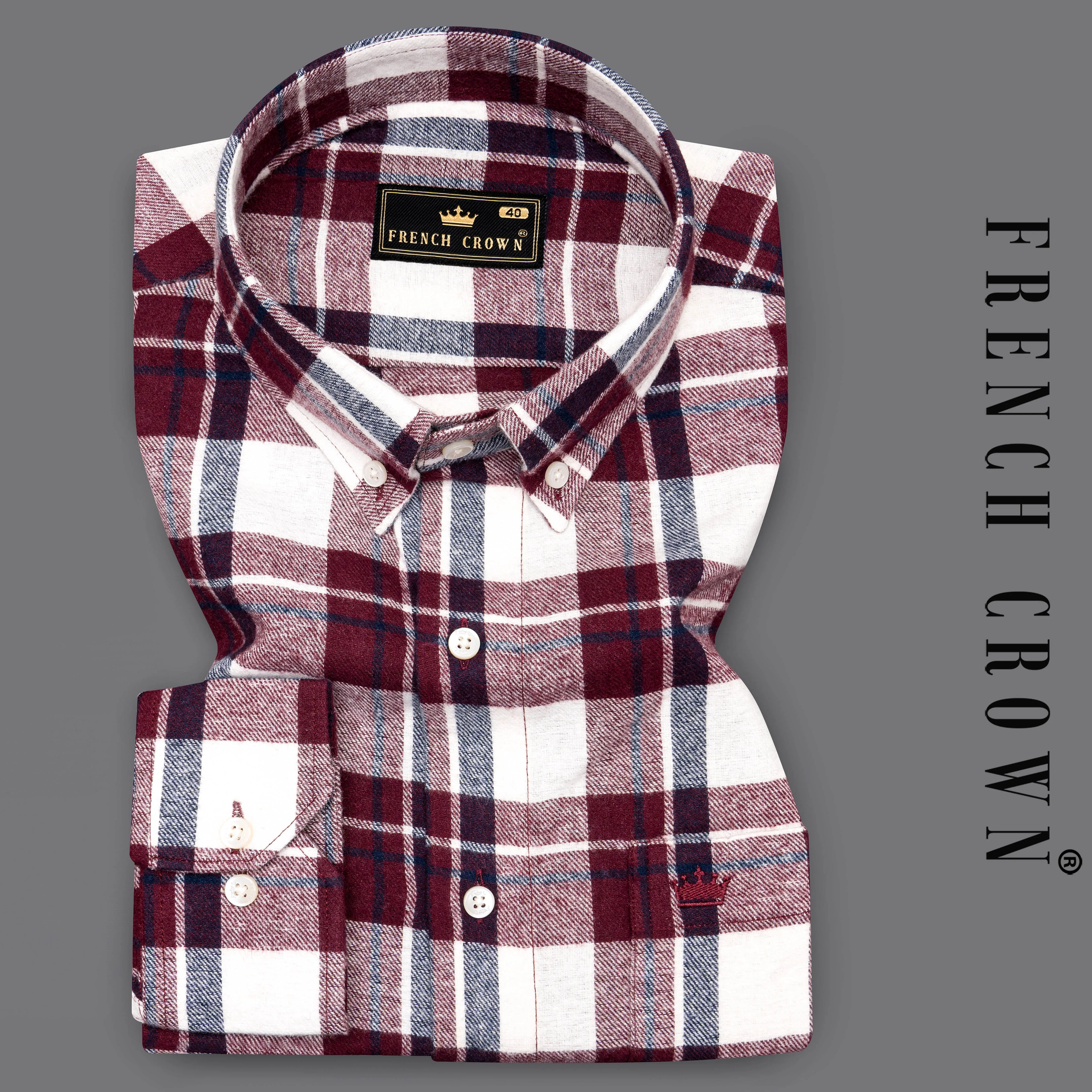 Aubergine Wine with White Plaid Flannel Overshirt/Shacket