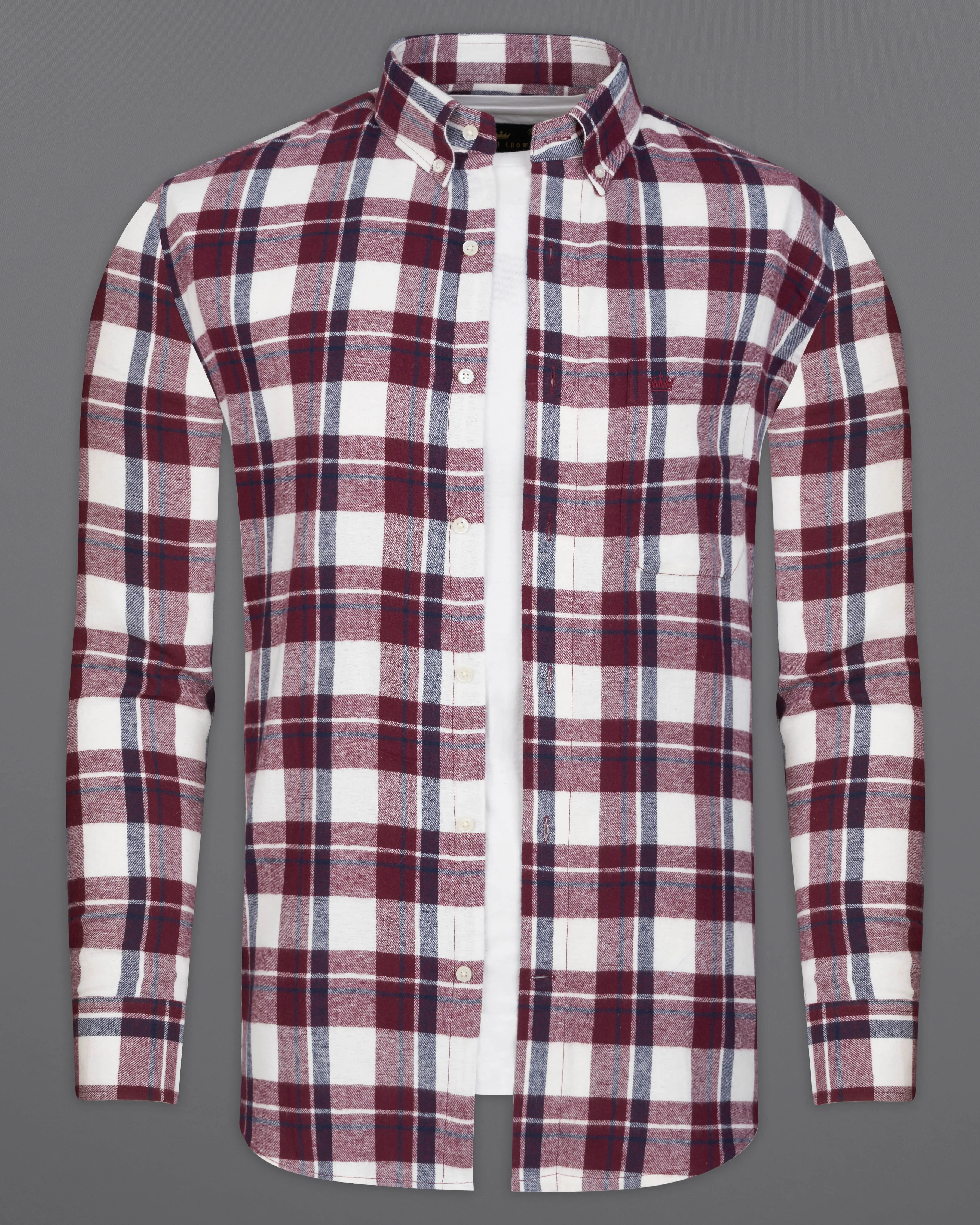 Aubergine Wine with White Plaid Flannel Overshirt/Shacket