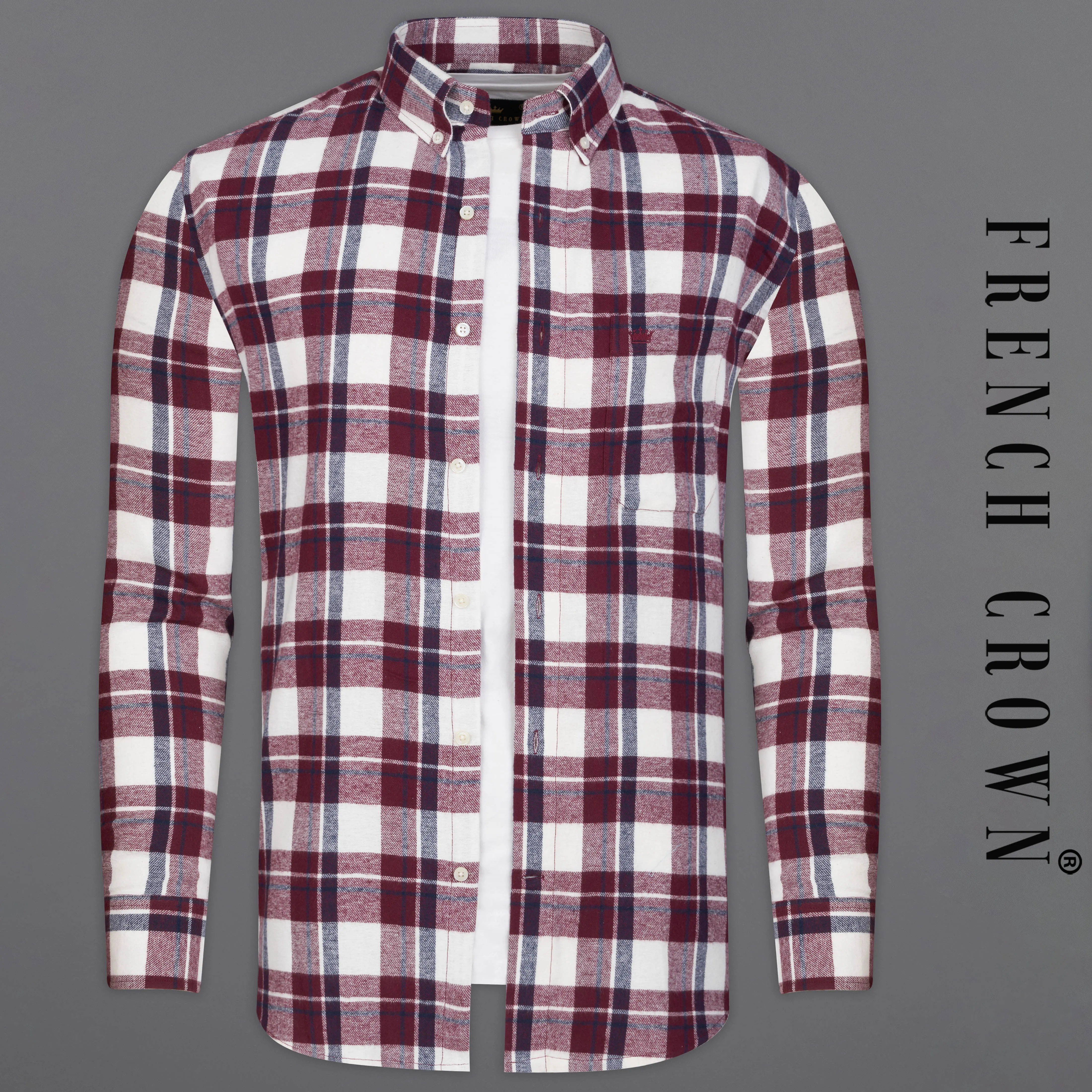 Aubergine Wine with White Plaid Flannel Overshirt/Shacket