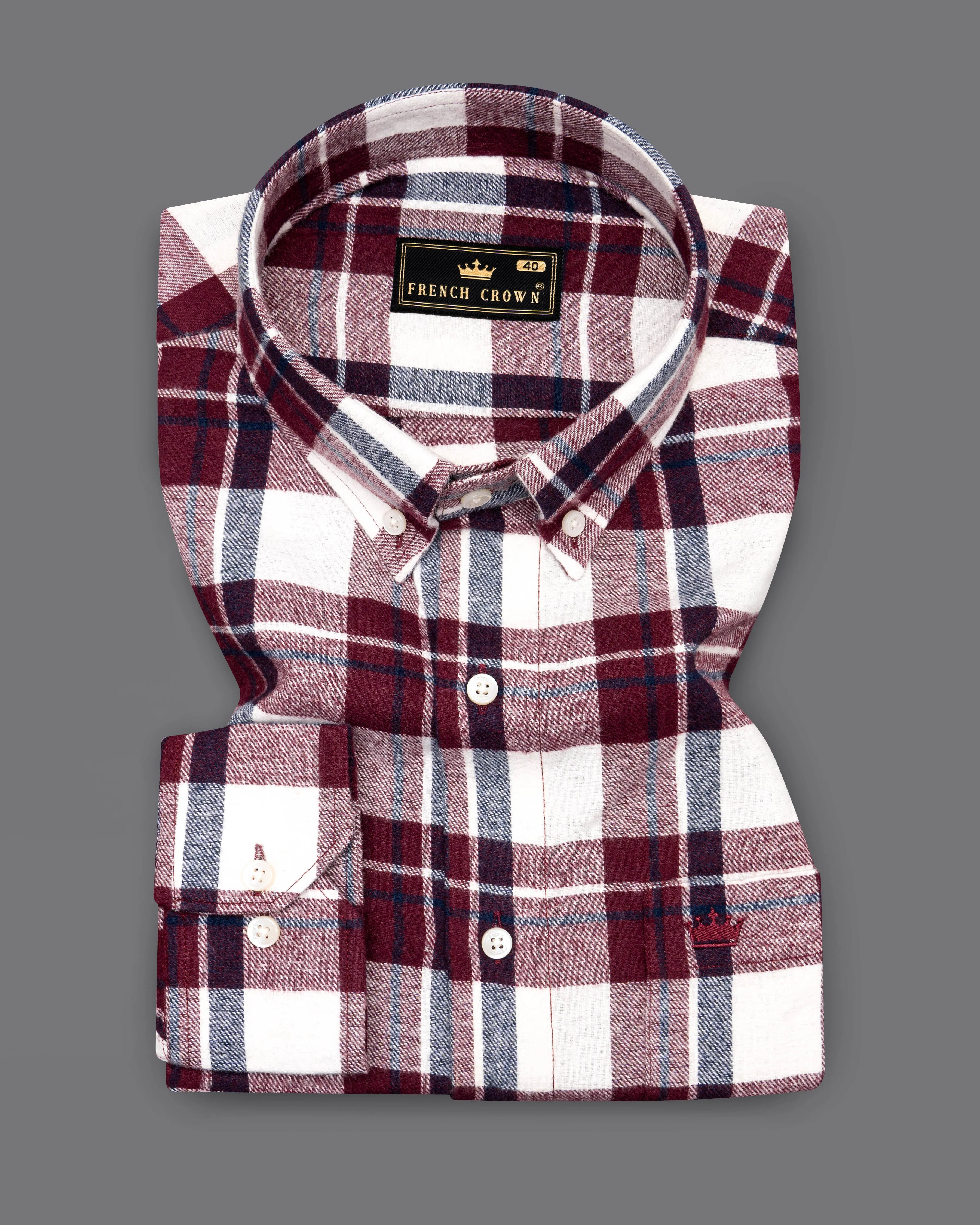 Aubergine Wine with White Plaid Flannel Overshirt/Shacket