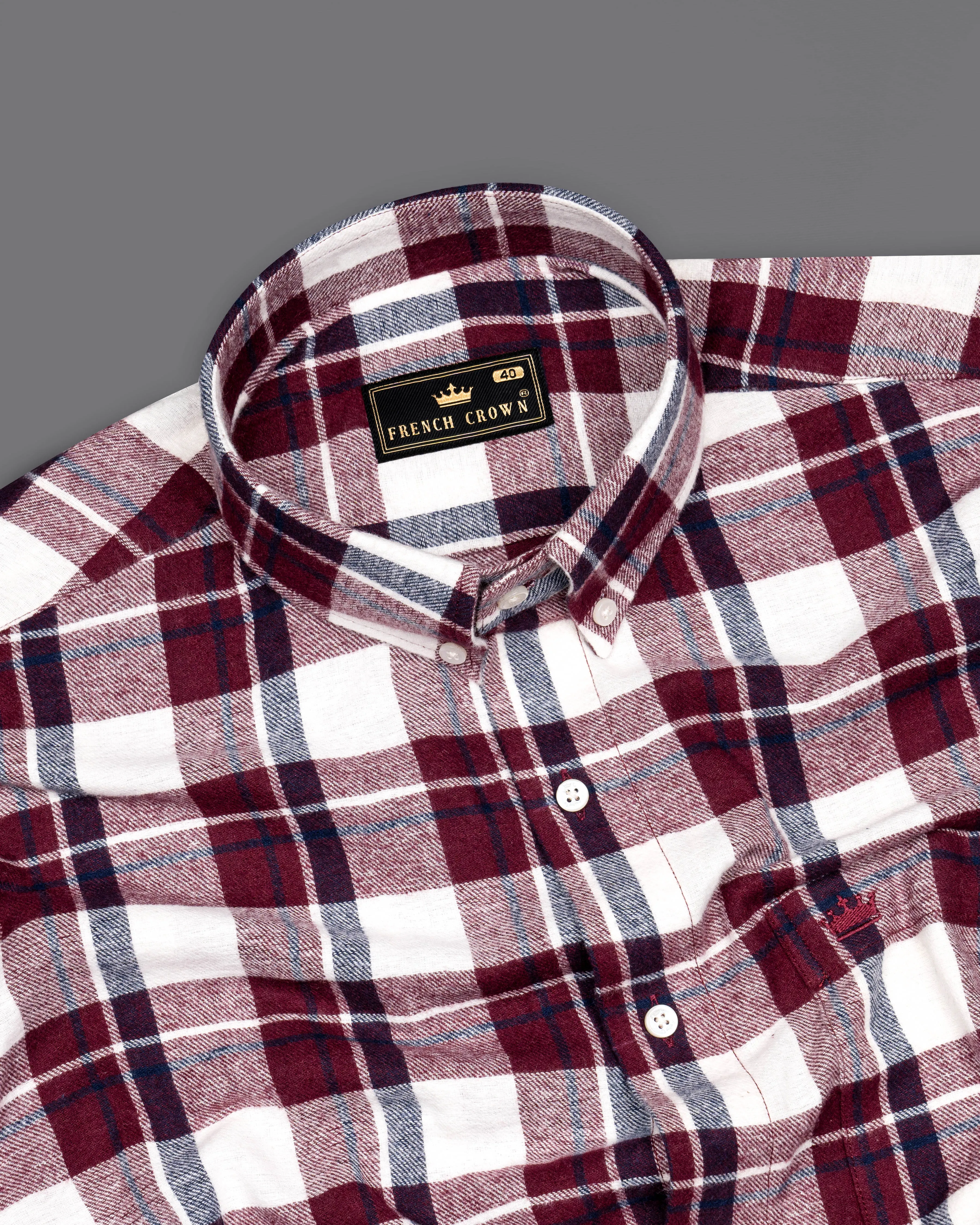 Aubergine Wine with White Plaid Flannel Overshirt/Shacket