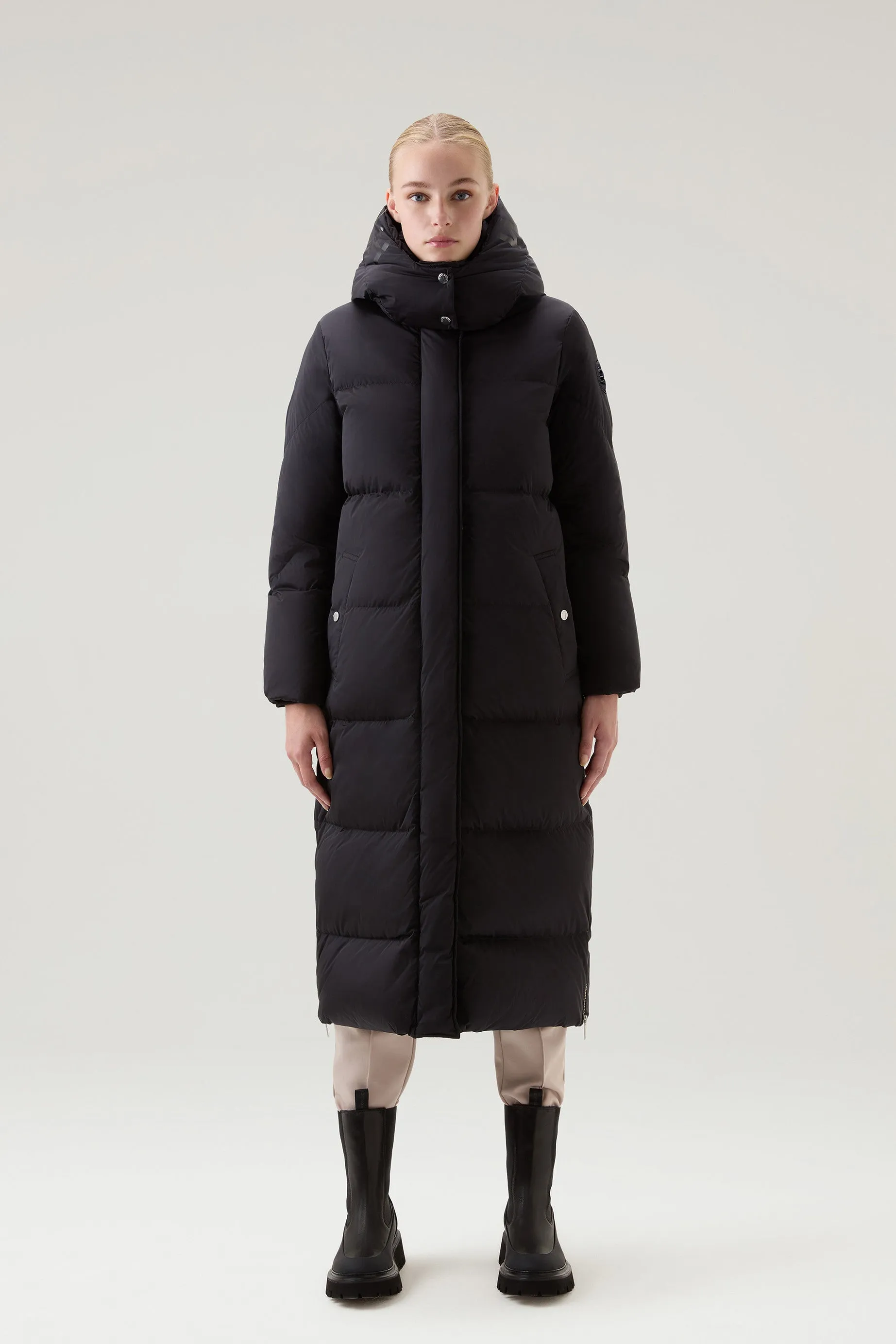 Aurora Long Parka in Stretch Nylon Black