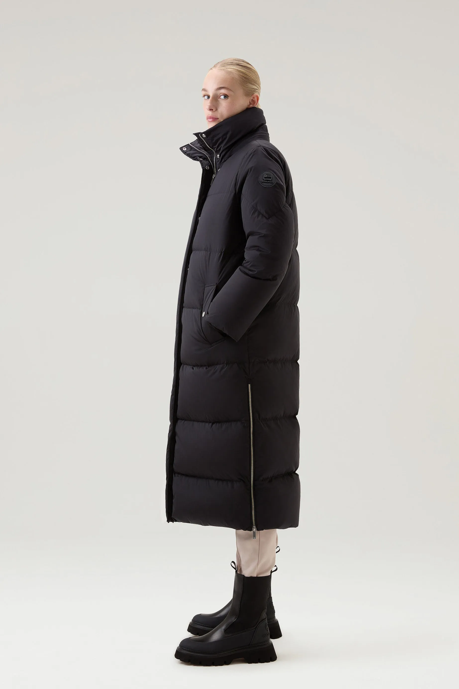 Aurora Long Parka in Stretch Nylon Black