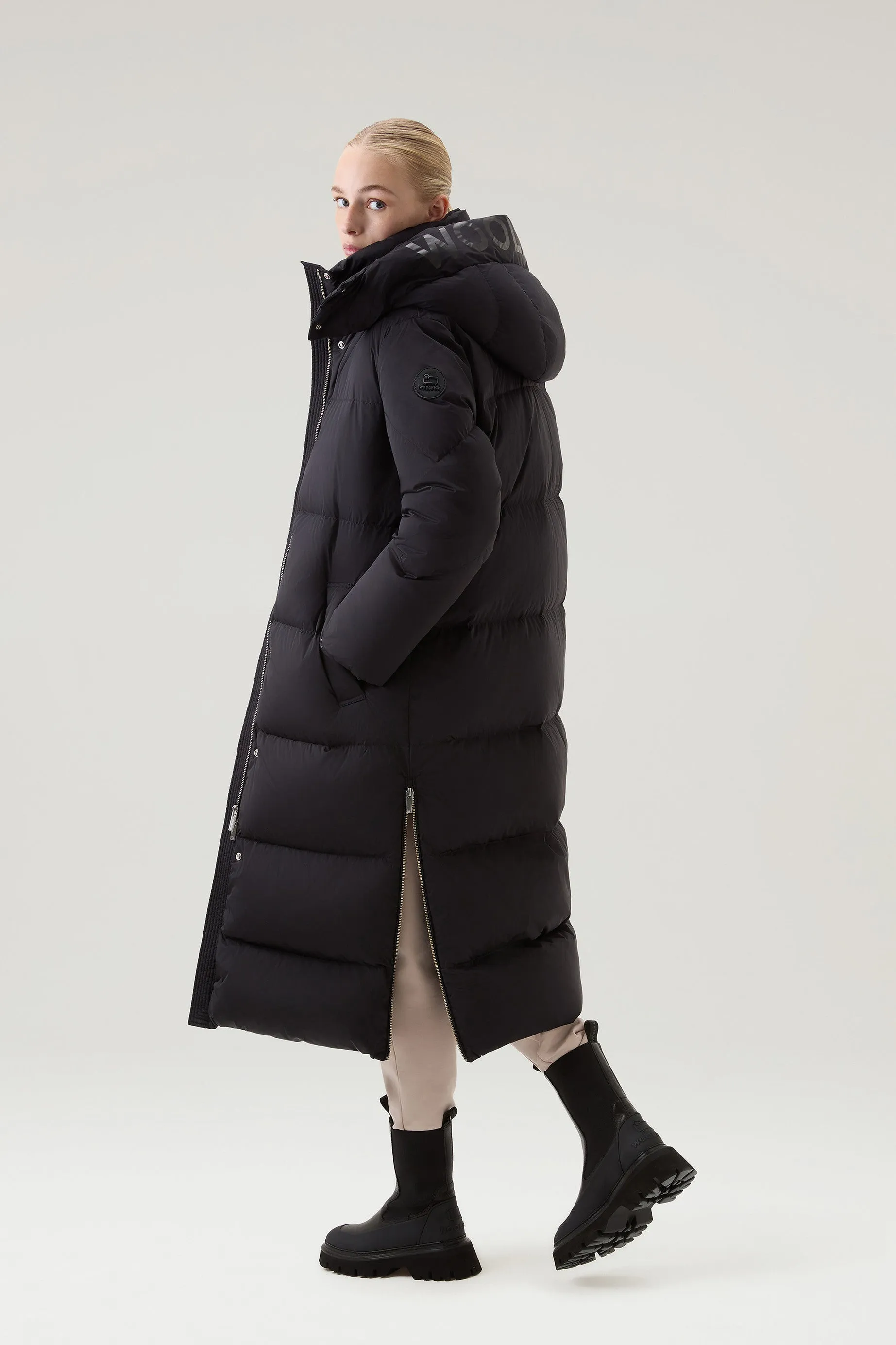 Aurora Long Parka in Stretch Nylon Black