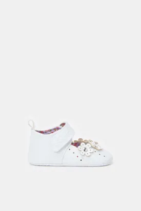 Babies White Floral Pram Shoes