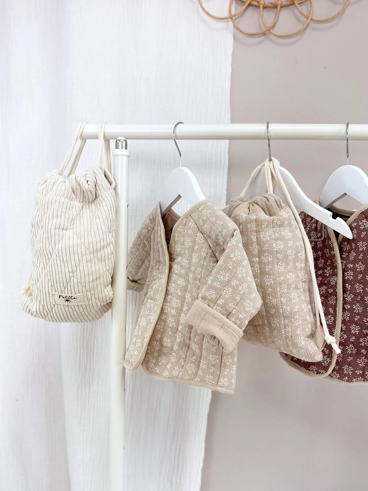 Baby & toddler quilted jacket / muslin branches - beige