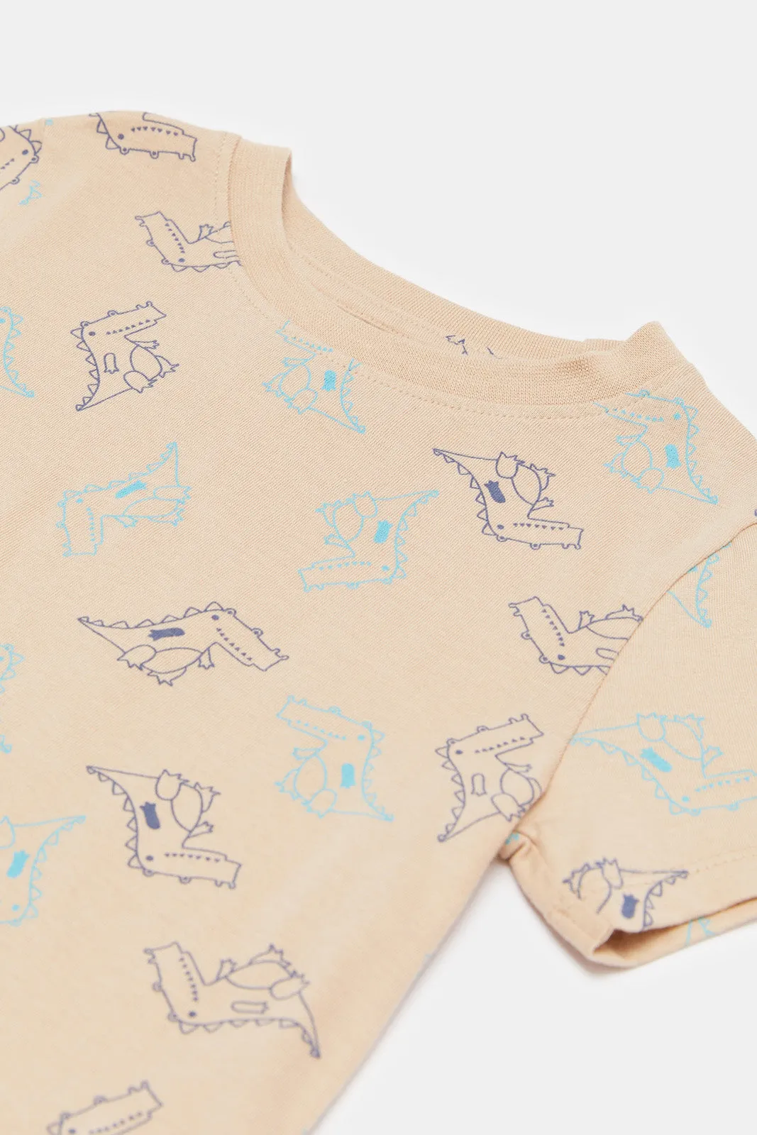 Baby Boys Beige Dino Printed T-Shirt