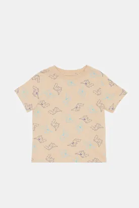 Baby Boys Beige Dino Printed T-Shirt