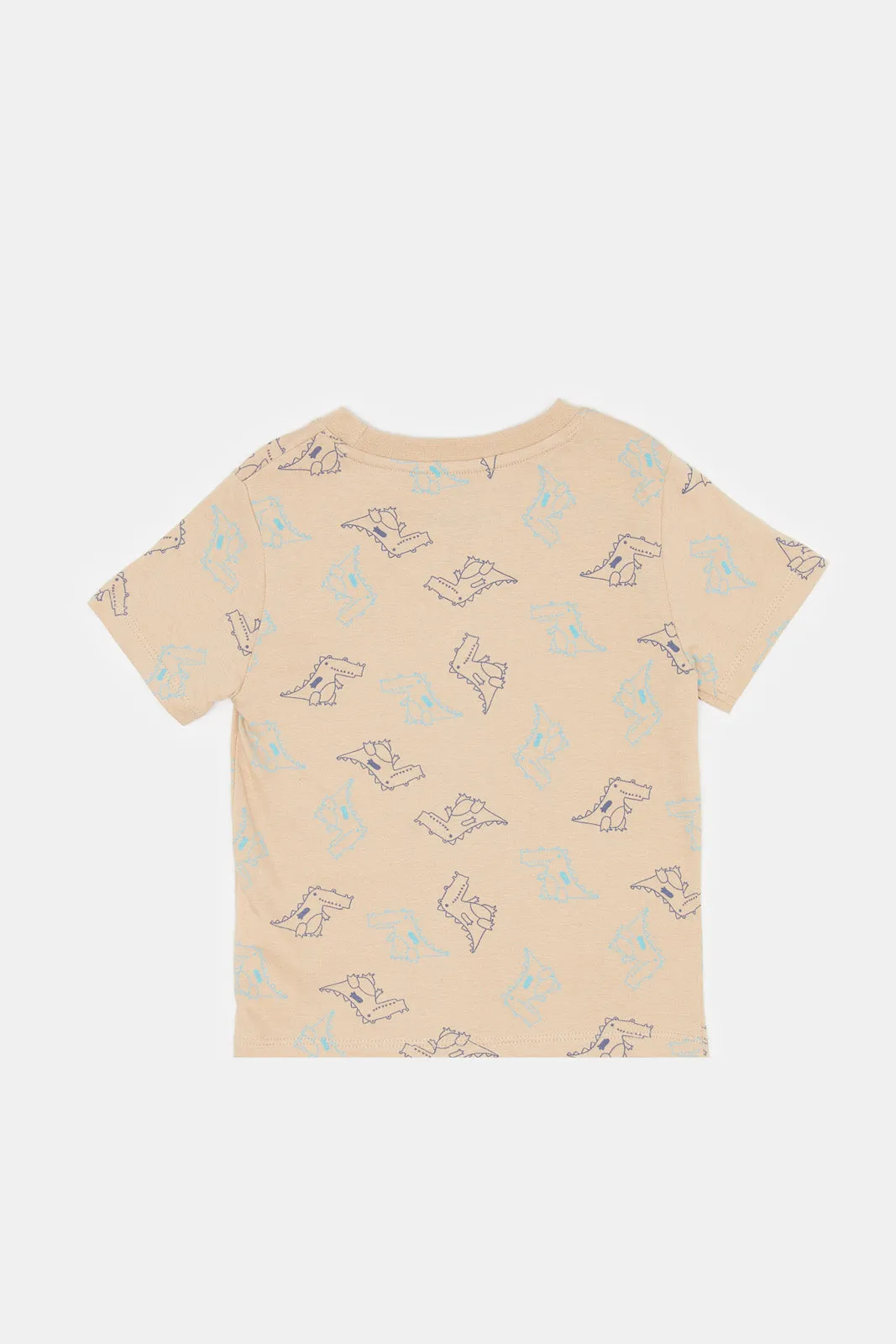 Baby Boys Beige Dino Printed T-Shirt