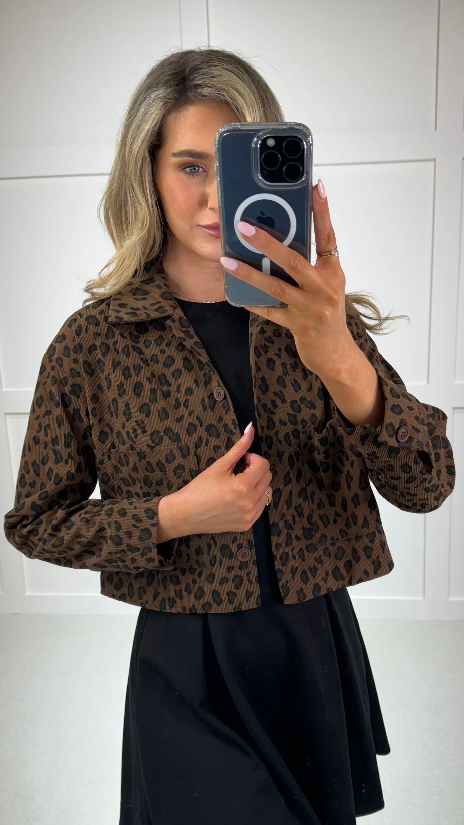 Becca Beige & Black Leopard Print Crop Jacket