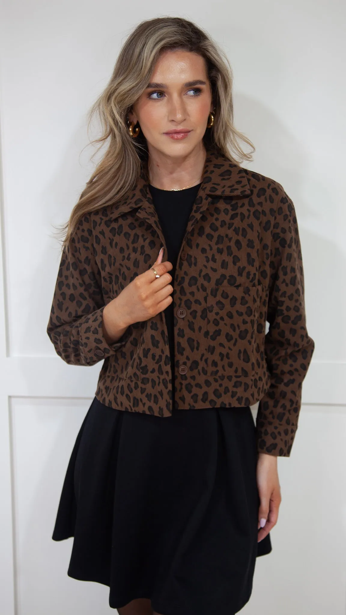 Becca Beige & Black Leopard Print Crop Jacket