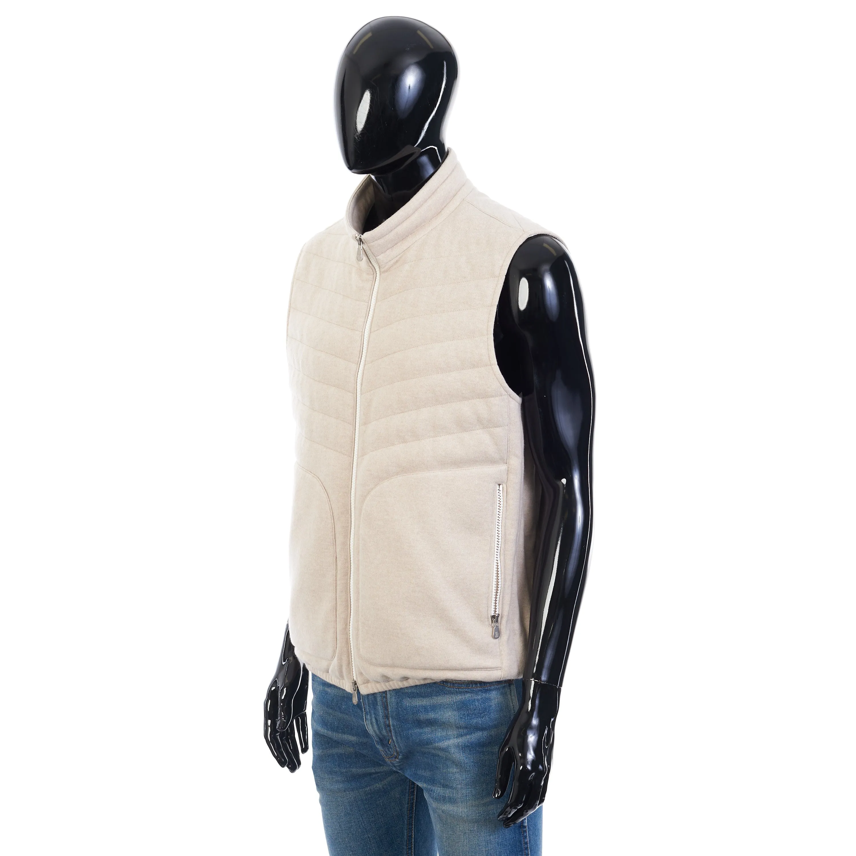 Beige Cashmere Down Vest - Bodywarmer Gilet