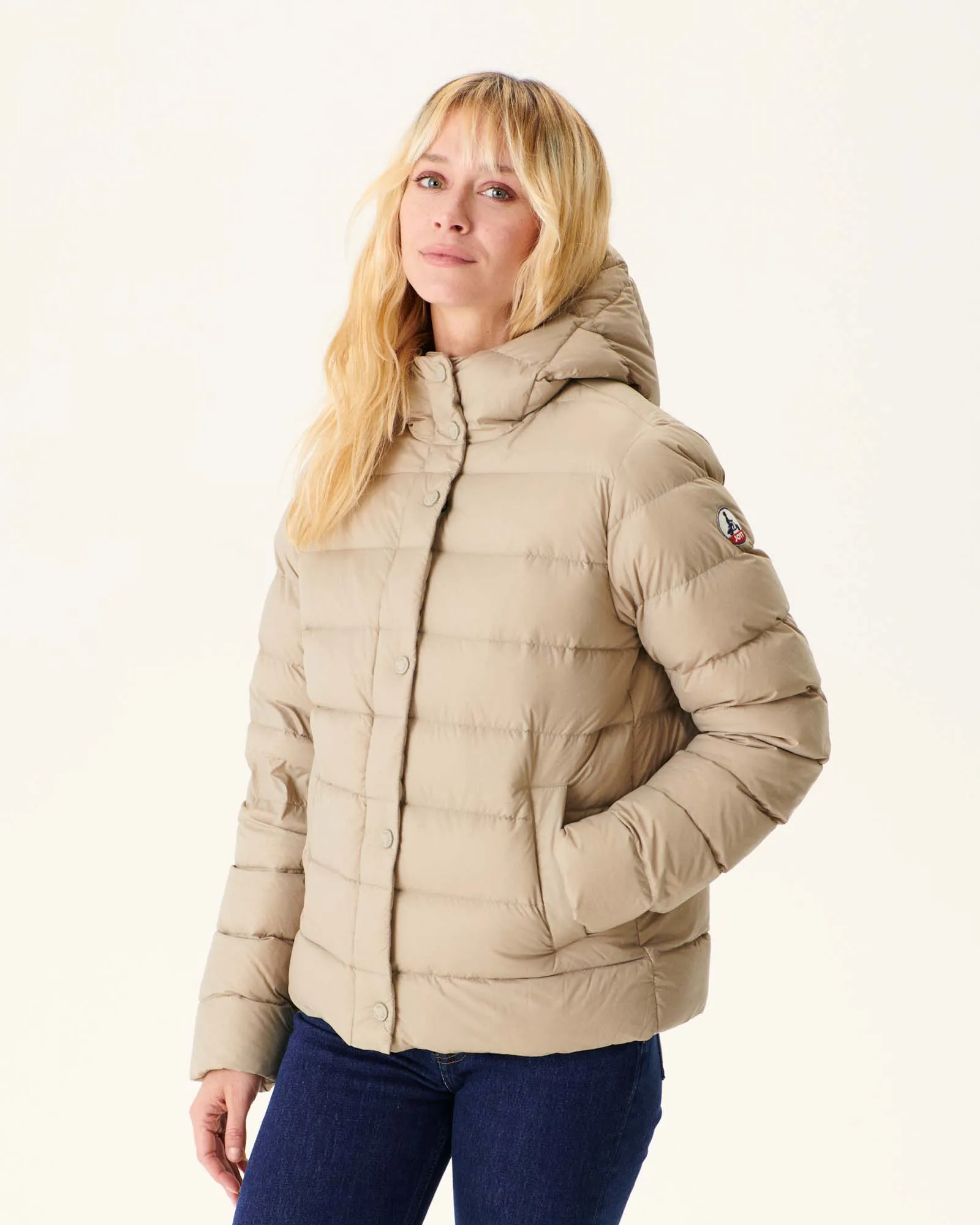 Beige Jane straight hooded puffer jacket