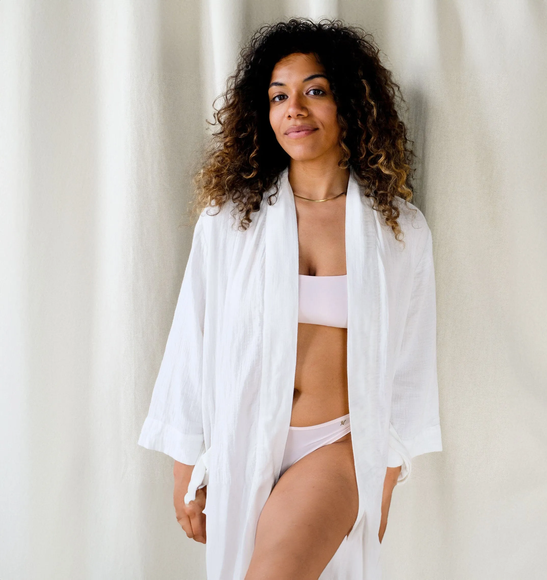 Belted cotton robe [Linen White]