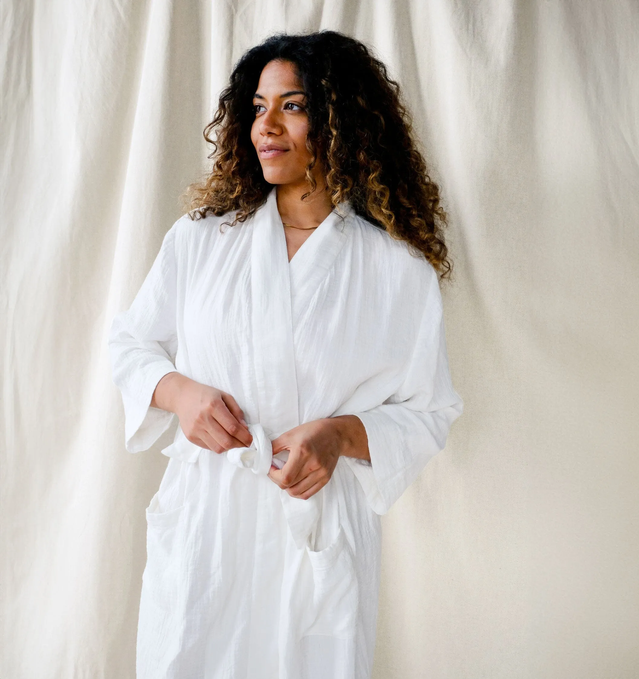 Belted cotton robe [Linen White]