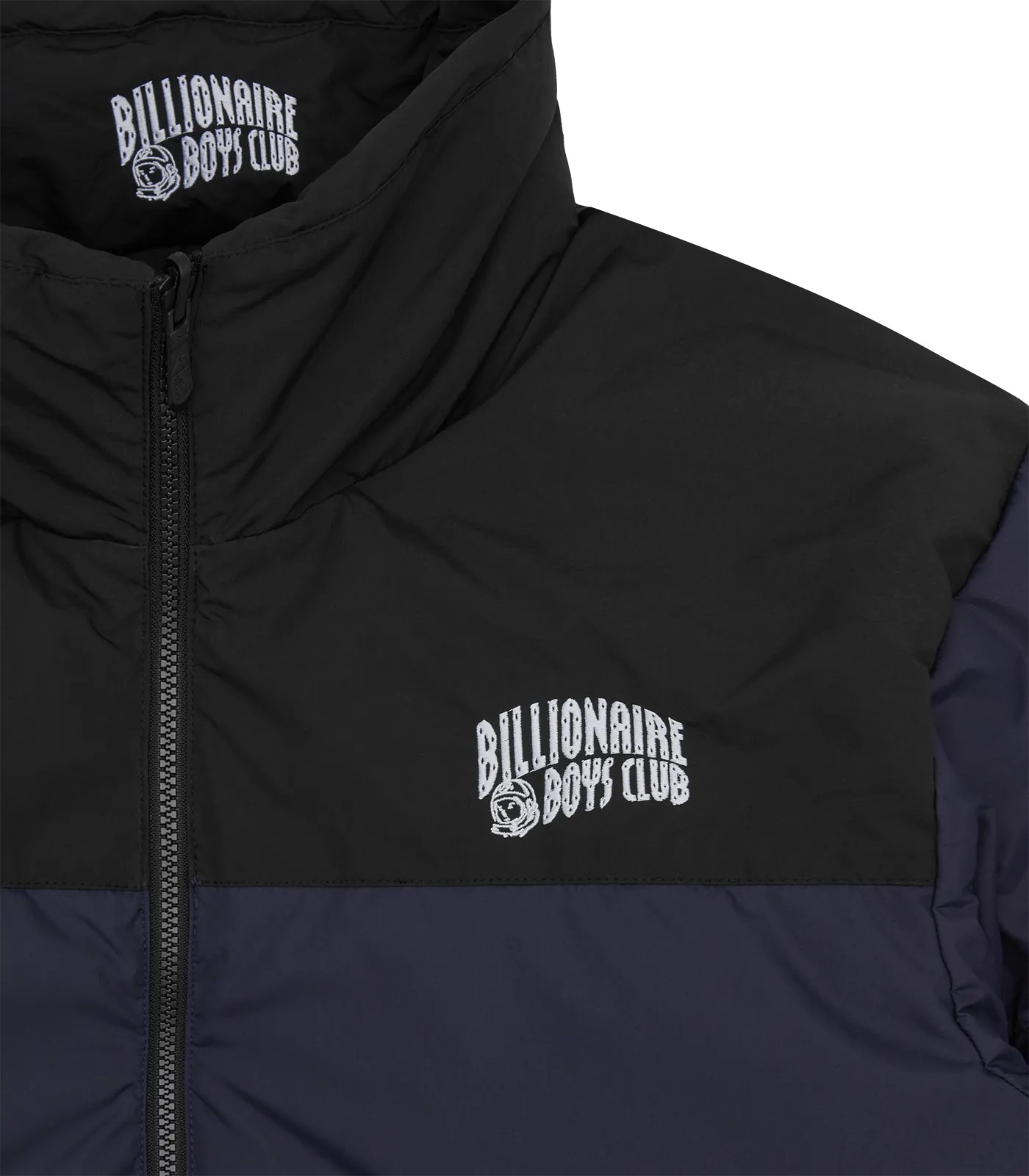 BILLIONAIRE BOYS CLUB X FIRST DOWN REVERSIBLE BUBBLE DOWN JACKET - NAVY