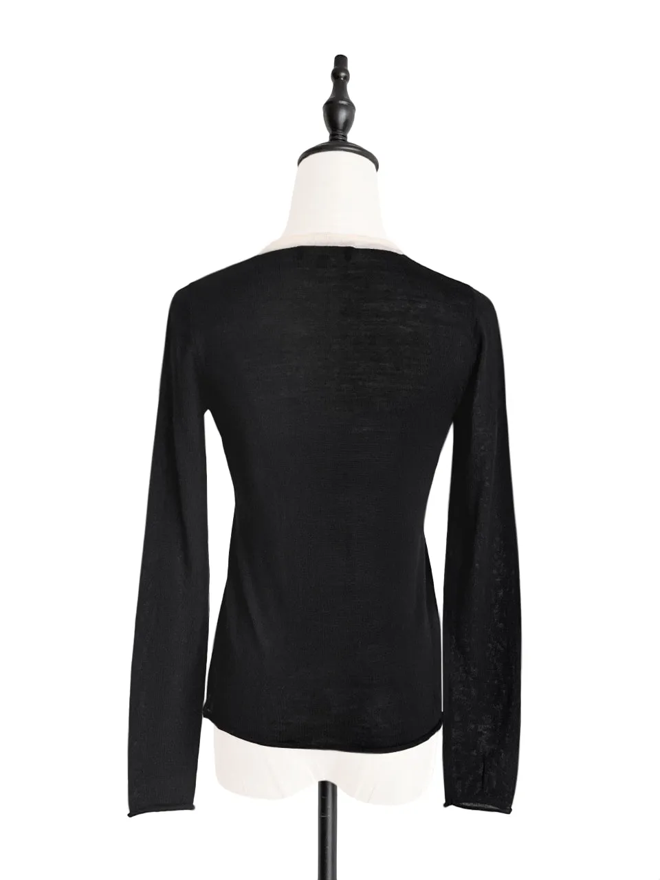 Black/ Cream Contrast Trim Merino Wool Jumper