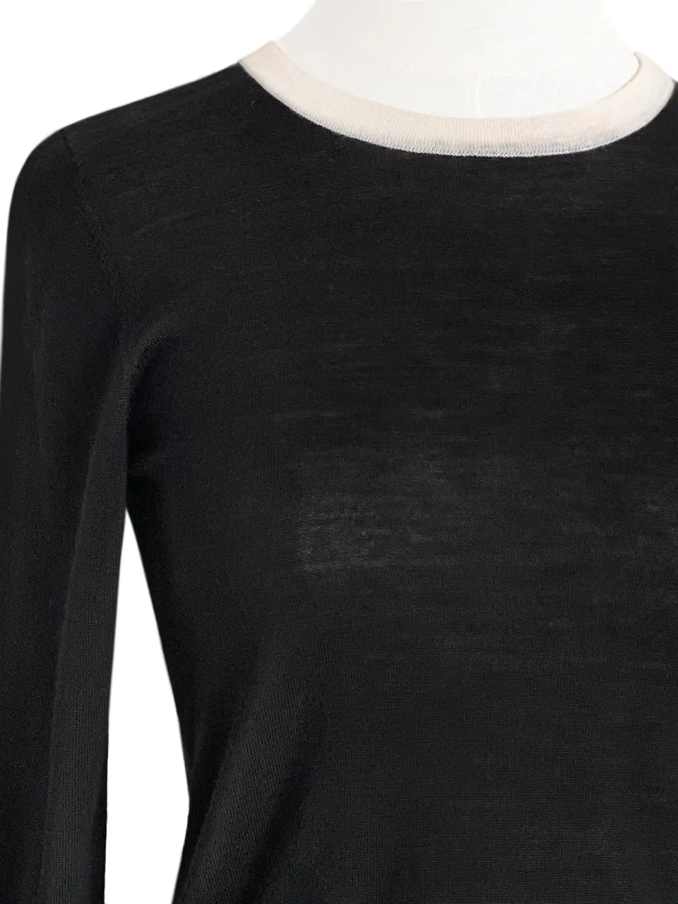 Black/ Cream Contrast Trim Merino Wool Jumper