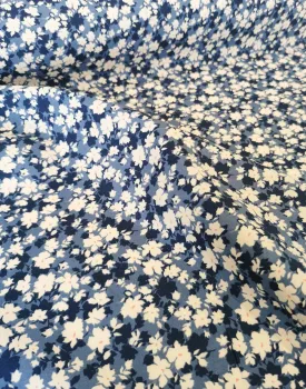 Blue & Navy Floral, Printed Cotton Fabric