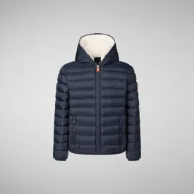 Boys' animal free puffer jacket with teddy linin Finnegan in blue black