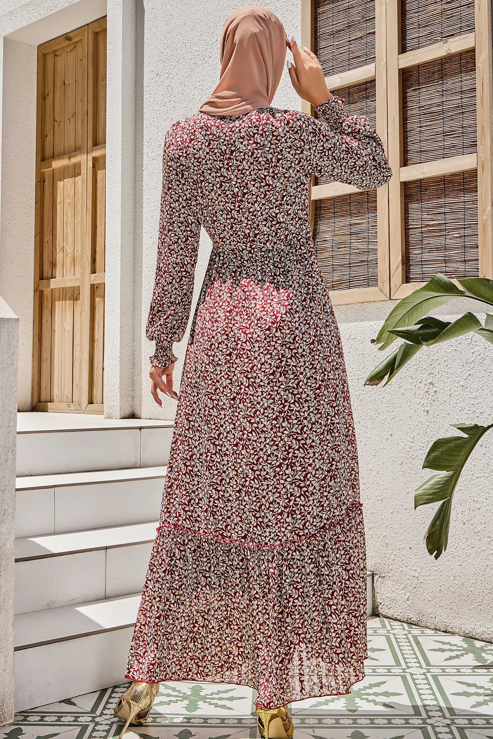 Burgundy Collared Button Down Floral Dress