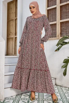 Burgundy Collared Button Down Floral Dress