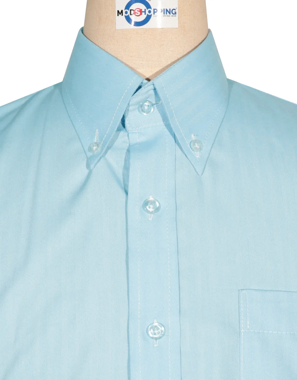 Button Down Shirt -  Light Blue  Herringbone Shirt