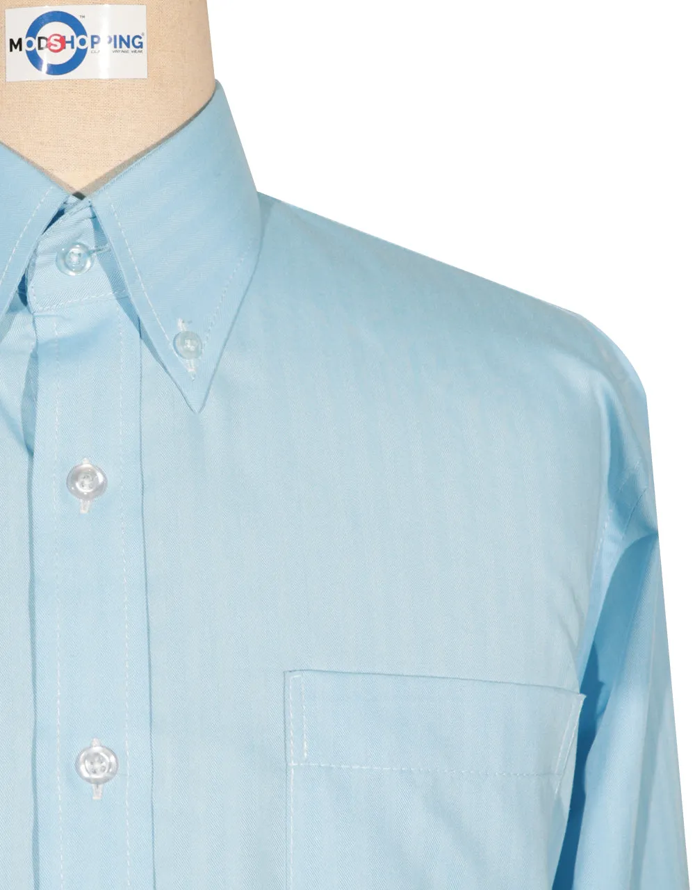 Button Down Shirt -  Light Blue  Herringbone Shirt