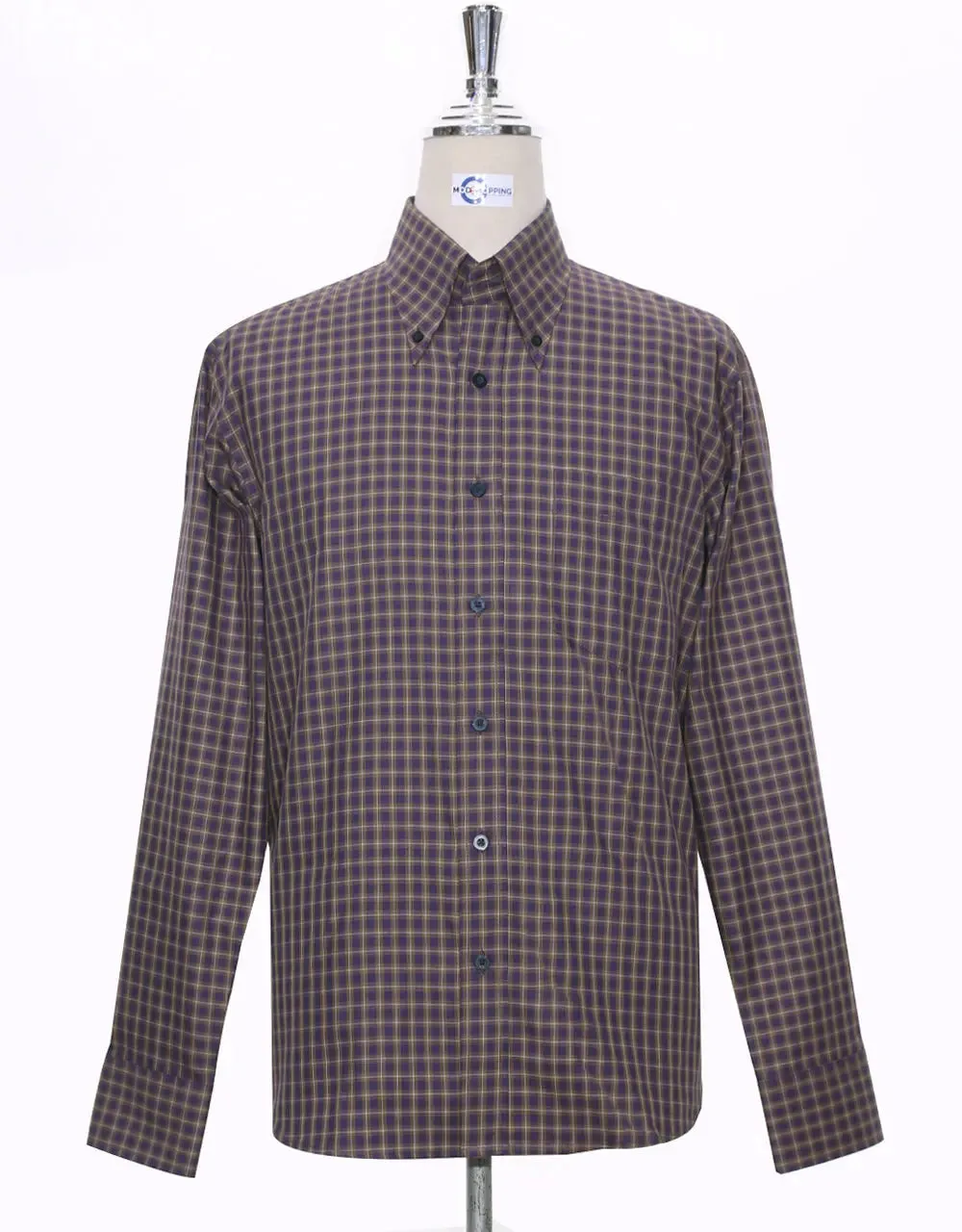 Button Down Shirt - Purple And Khaki Gingham Check Shirt