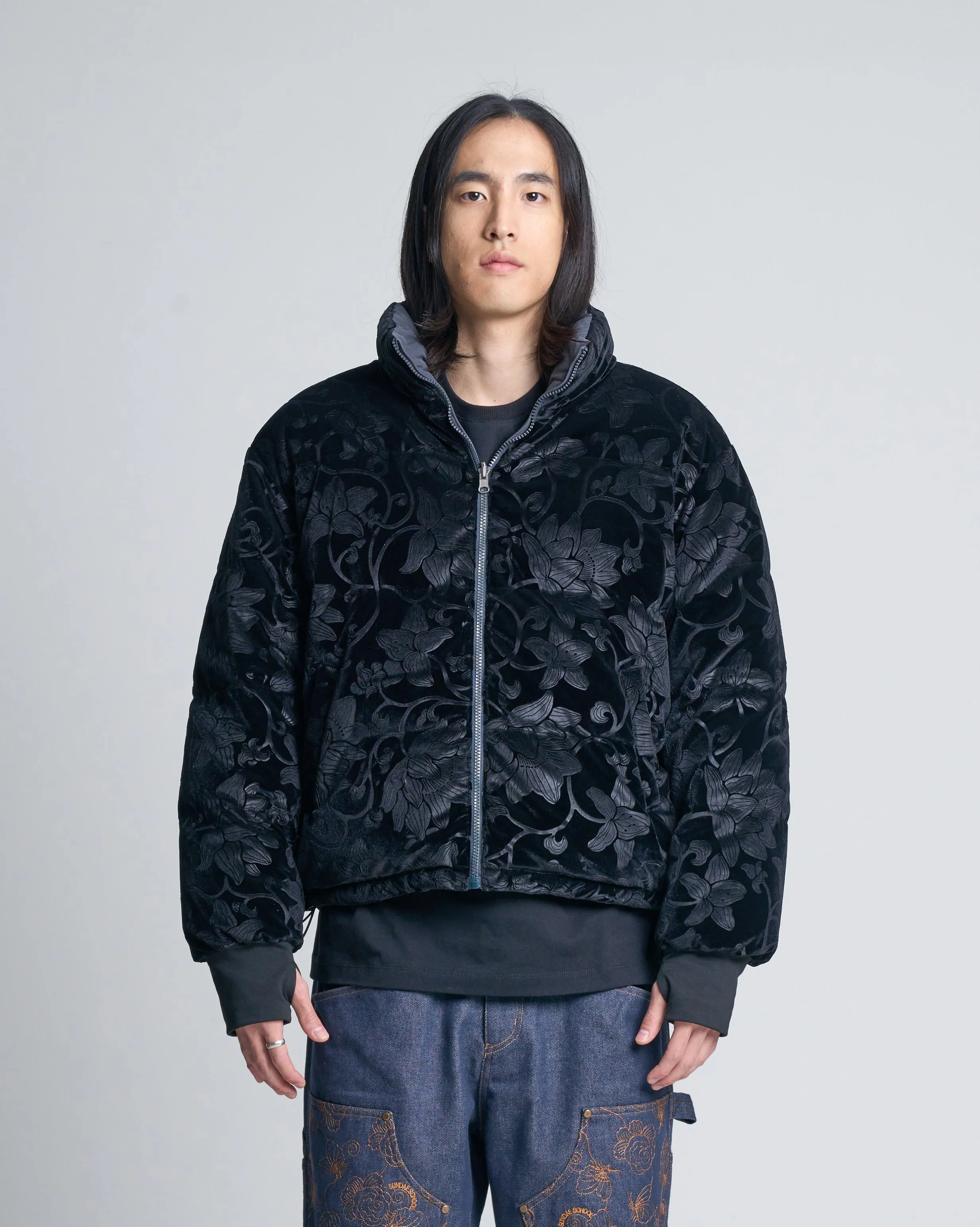 Charcoal Burnout Pottery Puffer Jacket