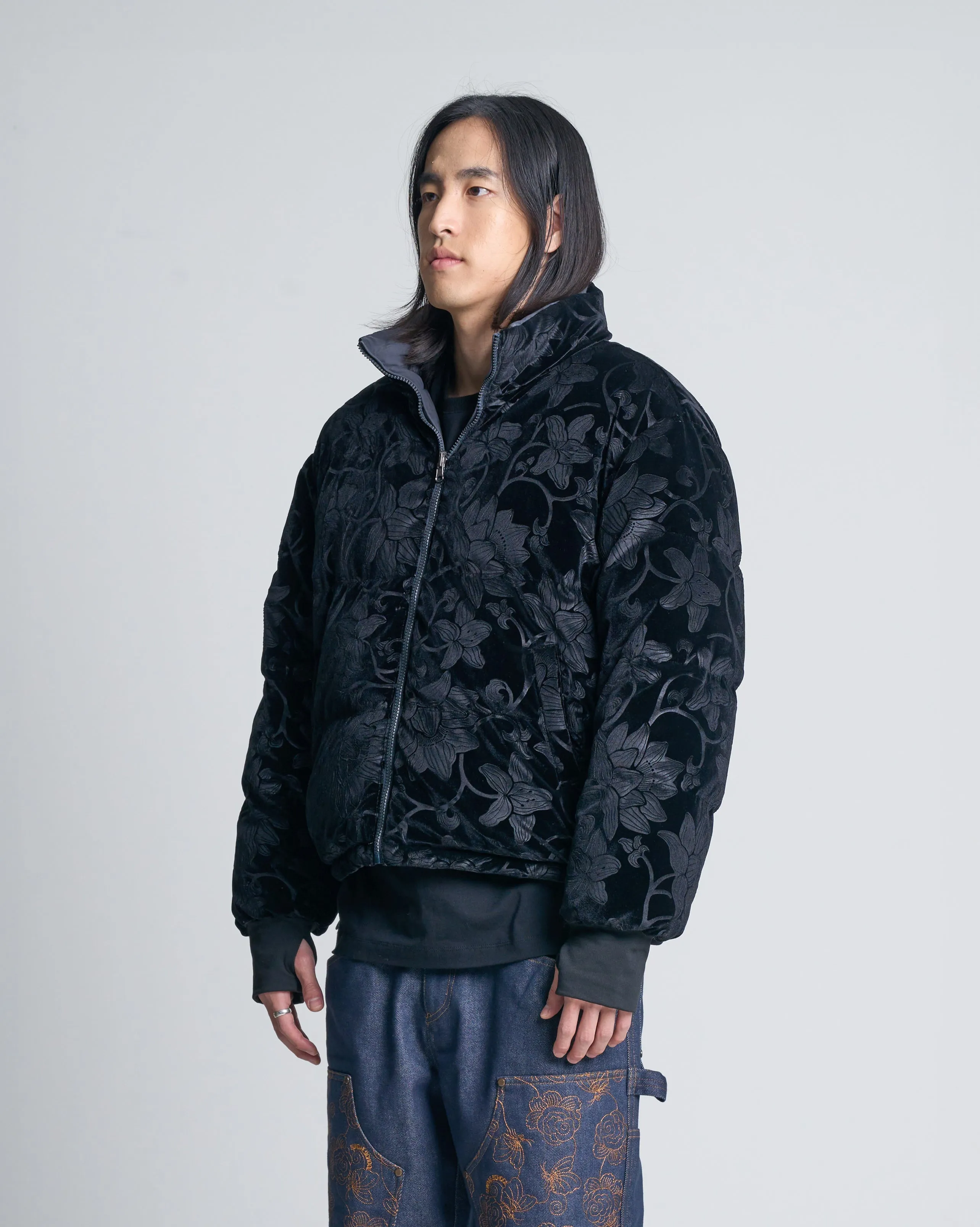 Charcoal Burnout Pottery Puffer Jacket