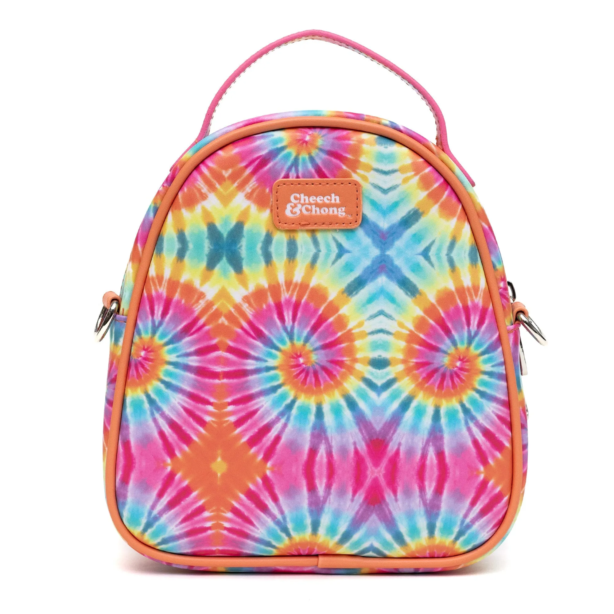 Cheech & Chong Vegan Leather Cross Body Backpack for Men and Women with Adjustable Strap, Faces Debossed Multi Color Tie Dye, Multicolor