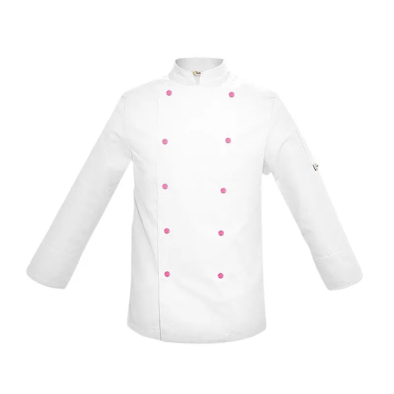 Children's White Chef's Jacket with Pink Buttons - MANELLI