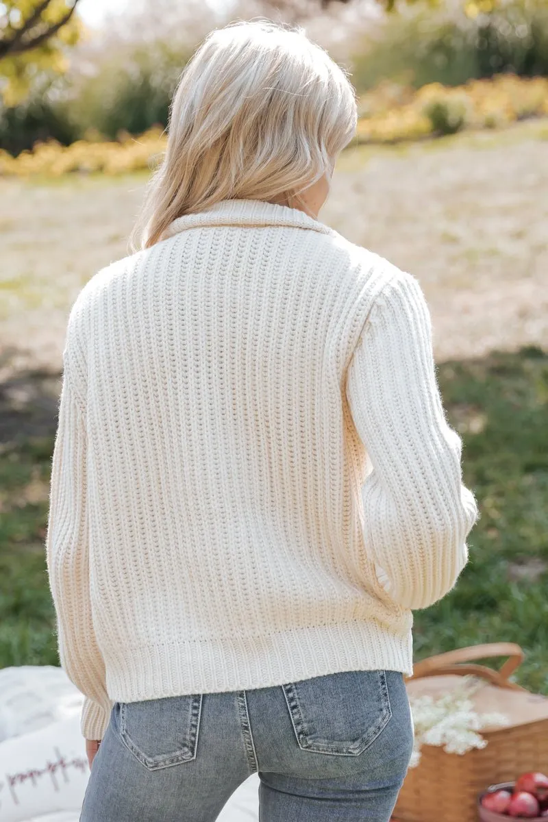 Cream Button Down Hybrid Sweater Jacket