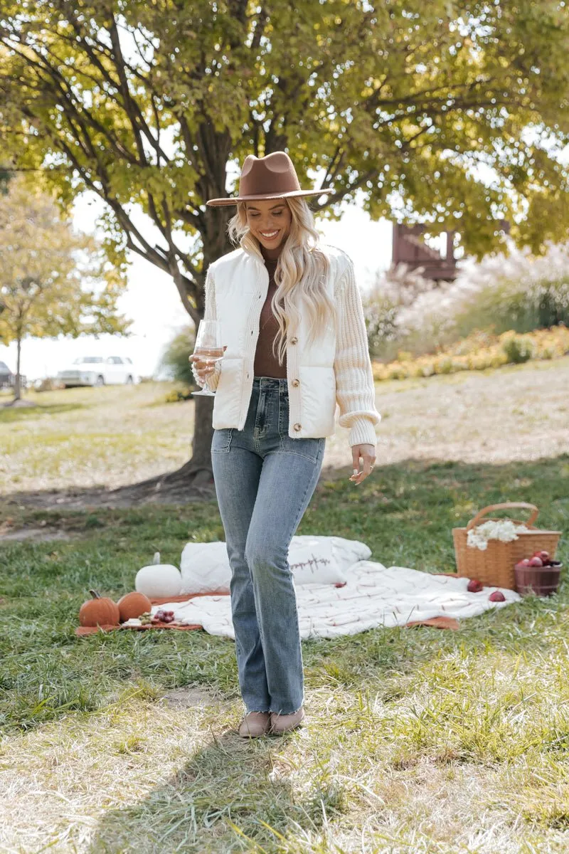 Cream Button Down Hybrid Sweater Jacket