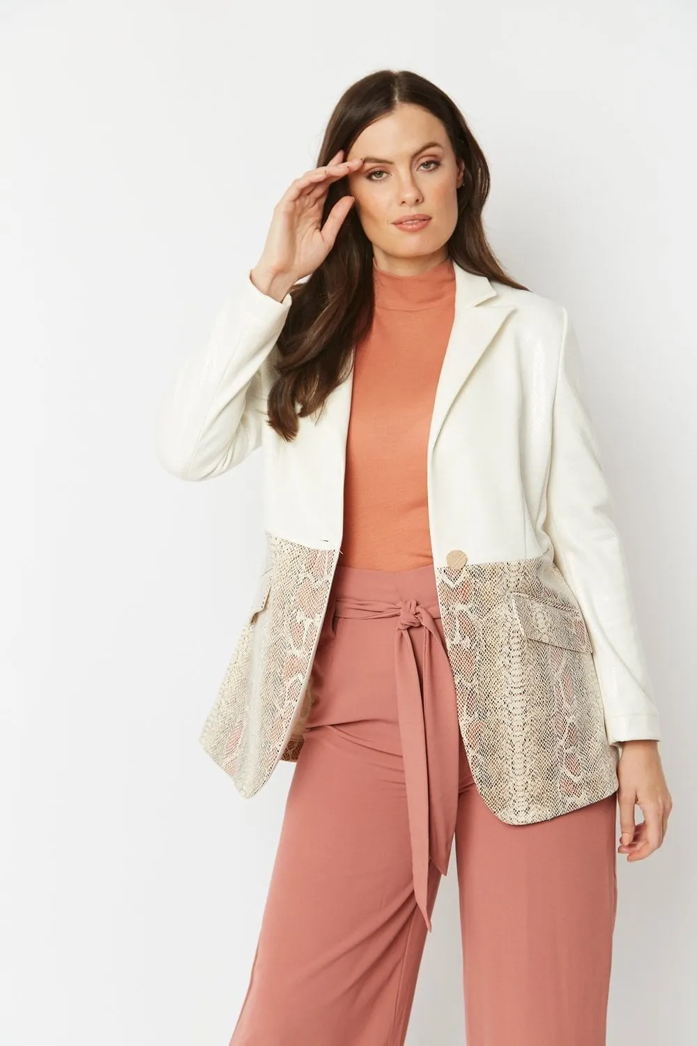 Cream Faux Leather Suede Jacket