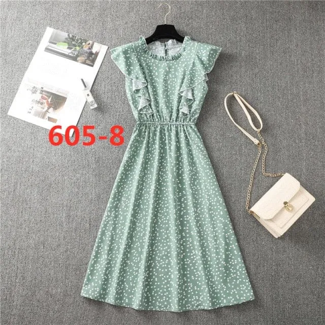 Delicate Butterfly Sleeve Dot Dress - 13 Colors - S-XL